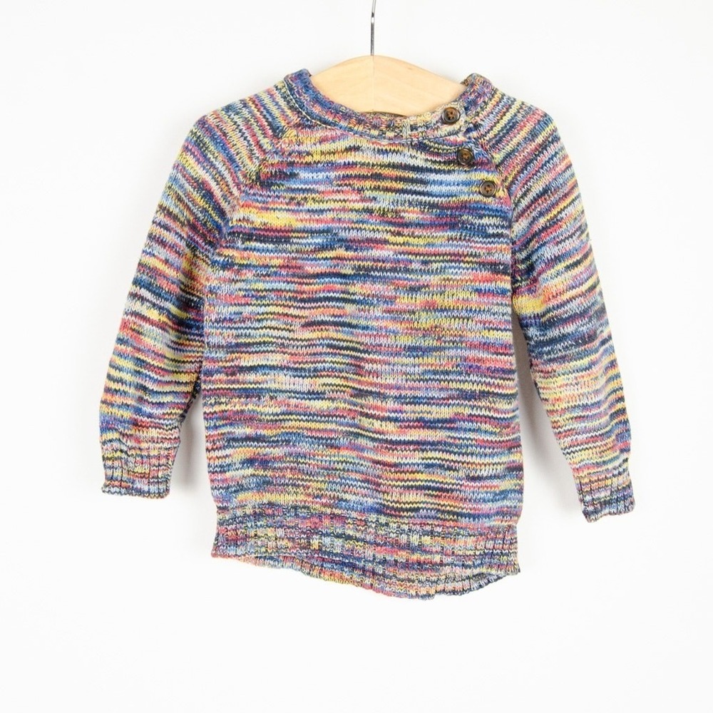 Rosie Pope Sweater Kids 12M Multicolor Space Dye Knit Button Shoulder Raglan‎